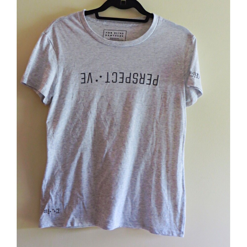 Two Blind Brothers Women's Gray Graphic Print Crew Neck Short Sleeve T-Shirt L